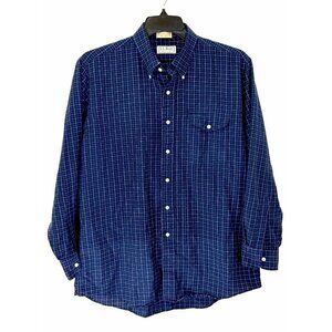 Vintage LL Bean Green and Navy Plaid Button Down Shirt Made in USA Men Sz 17-34